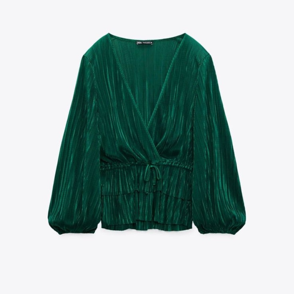 Zara Green Pleated Blouse